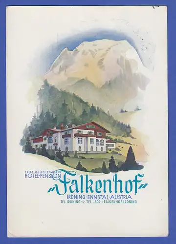 AK Österreich Irdning-Enntal-Austria E.u.L.Temmels Hotelpension Falkenhof, 1953