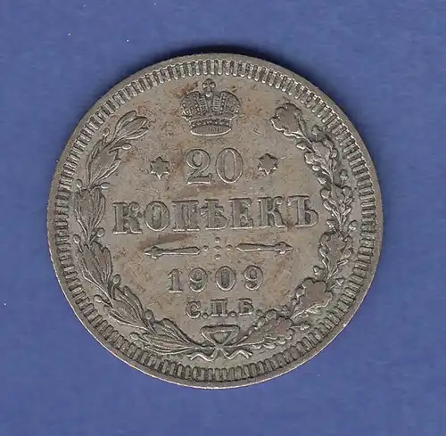 Rußland / Russia Silbermünze 20 Kopeken 1909