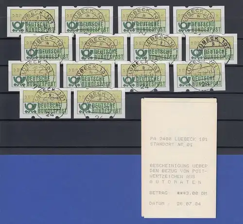 ATM 1.1 kpl. Tastensatz 10-300 Pfg aus MWZD Lübeck 101 mit 14 Posthorn-AQ 1984