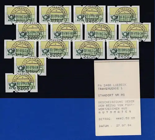 ATM 1.1 kpl. Tastensatz 10-300 Pfg aus MWZD Lübeck-Trav. mit 14 Posthorn-AQ 1984