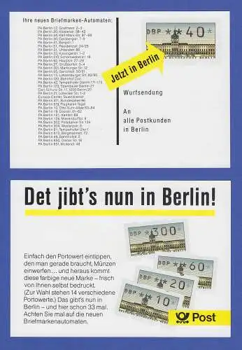 ATM Berlin 1987 amtliche Werbekarte für die neuen ATM "Det jibt's nun in Berlin"