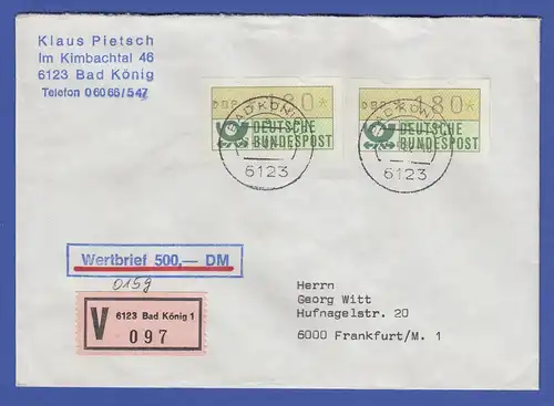 ATM 1.1 Werte 180 2x als MEF auf Wertbrief, O Bad König 27.5.82 