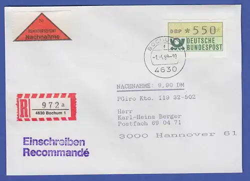 ATM 1.1 Wert 550 aus SCHWZD BOCHUM 1 als EF auf R-NN-Brief, 1.4.89