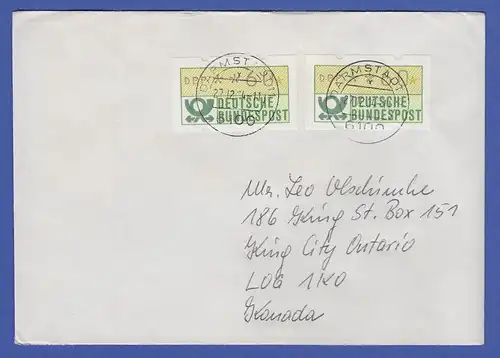 ATM 1.1 Wert 60 aus MWZD Darmstadt 11 als MEF auf Brief nach Kanada, 27.12.84