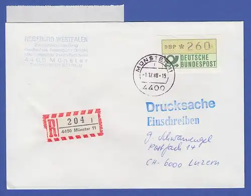 ATM 1.1 Wert 260 mit ET-AQ auf R-Drucks. vom ERSTTAG des EPOS Münster 1.12.1988