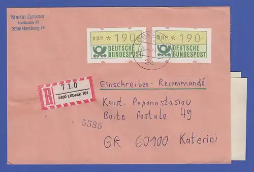 ATM 1.1 2x Wert 190 aus MWZD LÜBECK 101 auf R-Ausl.-Brief  ET neue AQ 25.6.1986