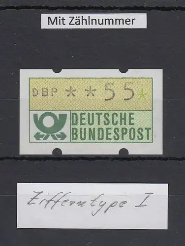 ATM Mi.-Nr. 1.1hu Wert 55 in ZIFFERNTYPE I ** . Selten !  ATM mit Zählnummer !
