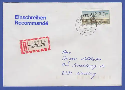 ATM Berlin 280 Pfg mit AQ aus MWZD BERLIN 30 auf R-Brief , Ersttag 6.5.87