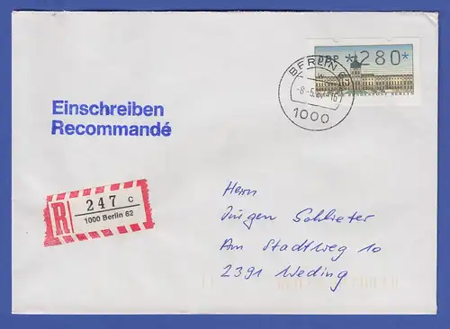 ATM Berlin 280 Pfg mit AQ aus MWZD BERLIN 62 auf R-Brief. , Ersttag 8.5.87