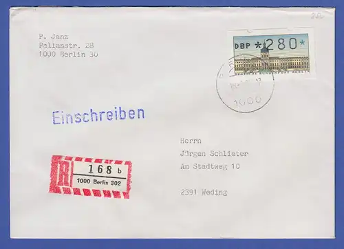 ATM Berlin 280 Pfg mit AQ aus MWZD BERLIN 302 auf R-Brief, Ersttag 19.5.87