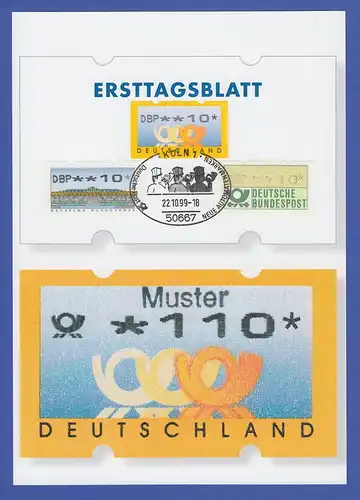 ATM Deutschland Mi-Nr. 1F, 2.2.1 und 3.1  auf priv. Ersttagsblatt, So-O 22.10.99