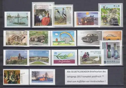 Bundesrepublik alle selbstklebenden Briefmarken des Jahrgangs 2017 komplett **