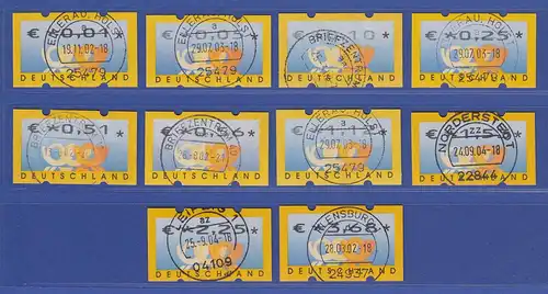 ATM 3 Posthörner, €-Währung Sielaff Mi-Nr. 4.1 Satz 0,01-3,68 mit Nr., gestemp.