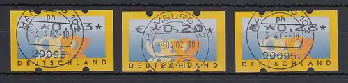 ATM 3 Posthörner €-Währung Sielaff Mi-Nr. 4.1   3 Restwerte 3-20-28 O HAMBURG 