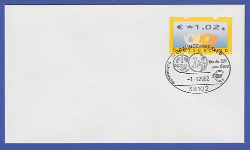 ATM Mi.-Nr. 4.1 Wertstufe 1,02 auf blanco-FDC 1.1.2002 mit Sonder-O Braunschweig