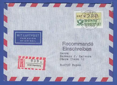 ATM 1.1 Wert 280 aus MWZD Starnberg mit AQ auf R-Brief nach Belgien vom 13.7.84