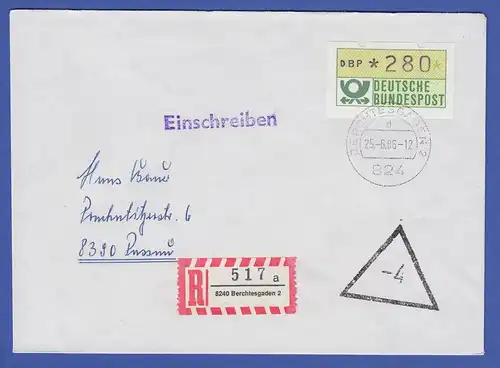 ATM 1.1 Wert 280 aus MWZD Berchtesgaden auf R-Brief. ET neue Quittung 25.6.86