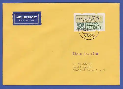 ATM 1.1 Wert 75 auf LP-Ausl-Drucksache, Ersttag SCHWZD Mannheim 27.11.84