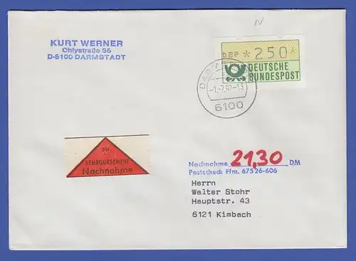 ATM 1.1 Wert 250 auf NN-Brief, O Darmstadt, Tarif-Ersttag 1.7.82