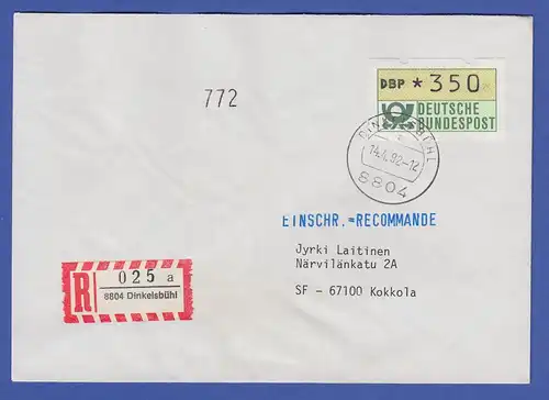 NAGLER-ATM Posthorn, Mi.-Nr. 1.2 hu Wert 350 auf R-FDC Dinkelsbühl 14.4.92