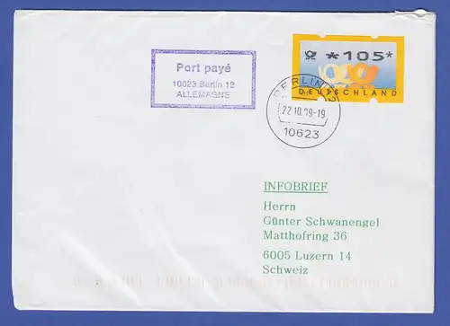 ATM Mi.-Nr. 3.2 Wert 105 auf Info-Brief in die Schweiz, FDC Berlin 22.10.99