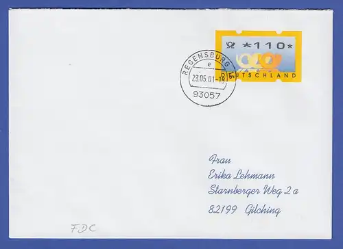 ATM Mi.-Nr. 3.3 Druck Sielaff Wert 110 auf FDC , Tages-O REGENSBURG 23.05.01