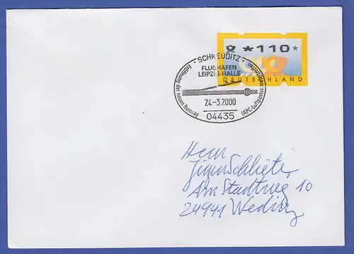 ATM Mi.-Nr. 3.2 Wert 110 auf Brief mit So-O SCHKEUDITZ Flughafen Leipzig 24.3.00