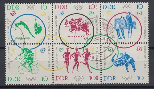 DDR 1964 Olympische Spiele Tokyo Mi.-Nr. 1039-44 6er-Zusammendruck gestempelt
