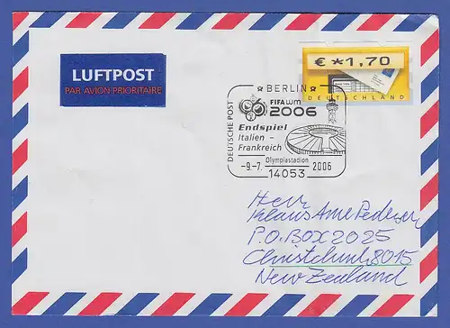 ATM 5.1 Wert 1,70€ auf Lp-Brief nach NZL, So.-O BERLIN Fußball-WM 2006 Endspiel