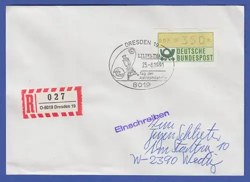 ATM 1.1 Wert 350 auf R-Brief aus dem VGO mit Sonder-O DRESDEN LILIENTHAL'91 