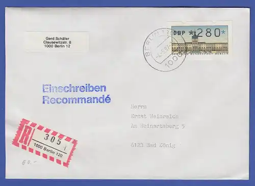 Berlin ATM Wert 280 mit ET-AQ auf R-Brief mit O BERLIN 120, 4.5.87 (Ersttag).