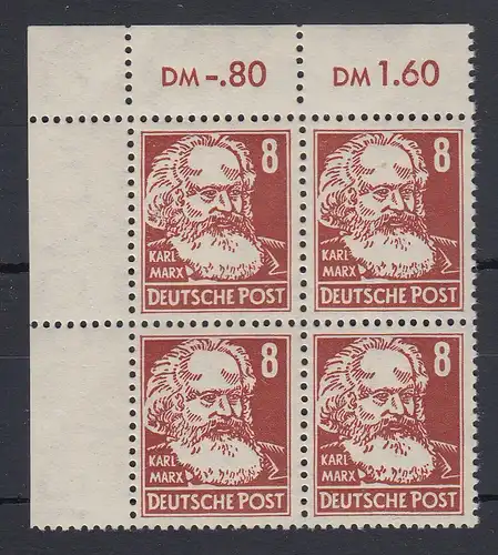 DDR Köpfe II 8-Pfg-Wert Mi.-Nr. 329 za XII Eckrandviererblock **, geprüft BPP