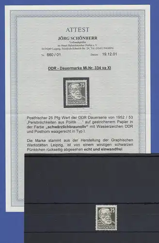 DDR 1953 Köpfe II 25 Pfg Virchow Mi.-Nr. 334vaXI ** gepr. mit Attest Schönherr