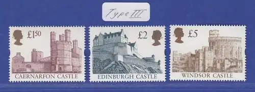 Großbritannien 1992 Freimarken: Brit. Burgen Mi.-Nr. 1397-1399 Satz ** Type III