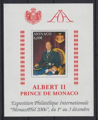 Monaco MonacoPhil 2006 Blockausgabe Fürst Albert II. Mi.-Nr. Block 94 **