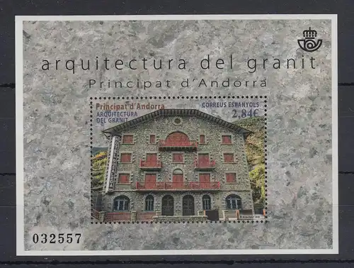Andorra Spanische Post 2015 Granit-Architektur Mi.-Nr. Block 10 **