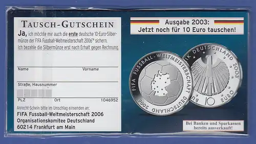 10-€-Gedenkmünze Fussball WM, Ausgabe 2004 im orig. KARSTADT-Blister 