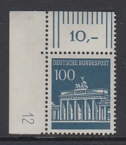 Bund 100 Pfennig Brandenburger Tor Mi.-Nr 510 Eckrandstück mit DZ 12 **