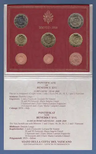 Vatikan Euro-Kursmünzensatz 2008  Papst Benedikt XVI.   Top-Zustand !