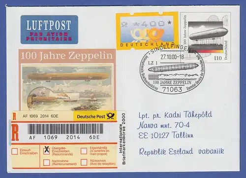Deutschland ATM Mi.-Nr. 3.2 Wert 400 auf R-Brief mit So.-O Sindelfingen Zeppelin