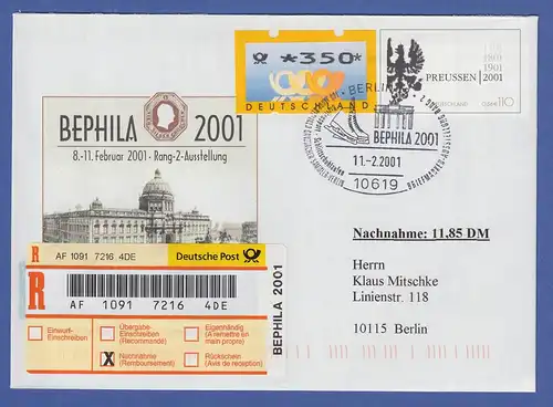 Deutschland ATM Mi.-Nr. 3.2 Wert 350 auf R-NN-Brief mit So-O Berlin BEPHILA 2001