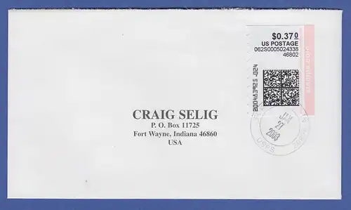 USA Internet-Frankaturmarke $ 0,37 stamps.com auf Ortsbrief Fort Wayne 2003