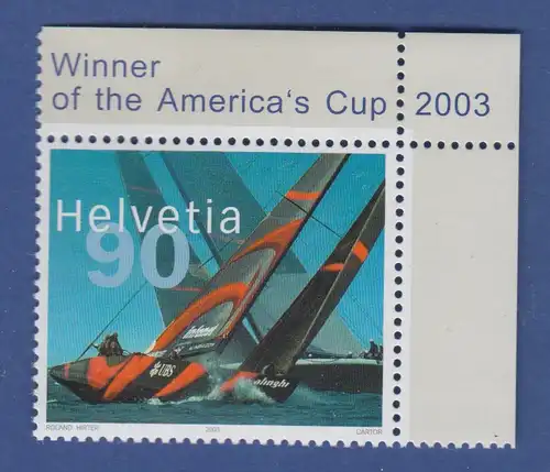 Schweiz 2003 Sondermarke Sieg Segelyacht Alinghi **  Eckrandstück oben rechts