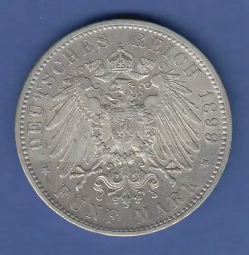 Deutsches Kaiserreich Bayern König Otto Silbermünze 5 Mark 1899 D vz