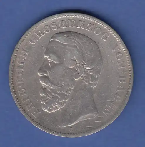 Deutsches Kaiserreich Baden König Friedrich Silbermünze 5 Mark 1876 G ss