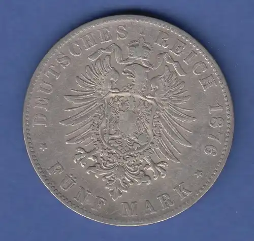 Deutsches Kaiserreich Baden König Friedrich Silbermünze 5 Mark 1876 G ss