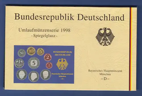 Bundesrepublik DM-Kursmünzensatz 1998 D Polierte Platte PP