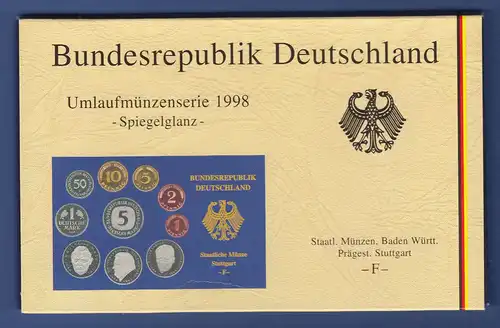 Bundesrepublik DM-Kursmünzensatz 1998 F Polierte Platte PP