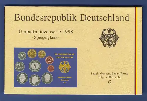 Bundesrepublik DM-Kursmünzensatz 1998 G Polierte Platte PP