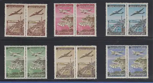 Jugoslawien 1947 Flugpostmarken Mi.-Nr. 515-520 Satz 6 Paare kpl.  **